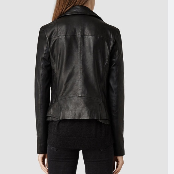 EUC AllSaints Ayers Slim Fit Leather Biker Moto Jacket Black, Size US 6 - Picture 3 of 10